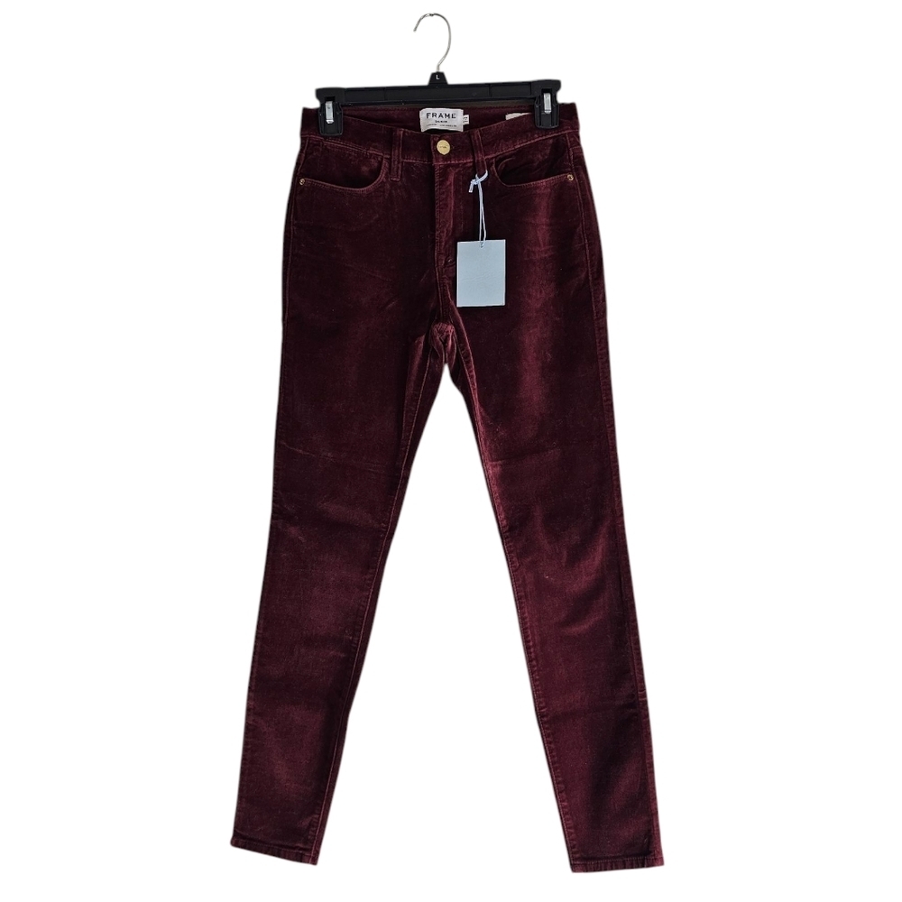 Frame Le High Skinny Burgundy Velvet Pants 25 NWT